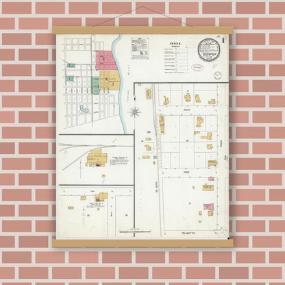 Old map wall art mockup — magnetic wood frame on brick wall — Sanborn Fire Insurance Map from Titusville, Brevard County, Florida (1899) - Complete Map Set
