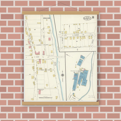 Old map wall art mockup — magnetic wood frame on brick wall — Sanborn Fire Insurance Map from Blairsville, Indiana County, Pennsylvania (1915), Sheet #0011