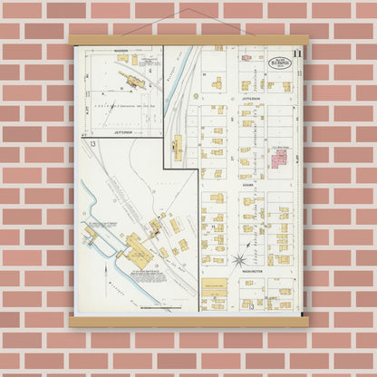 Old map wall art mockup — magnetic wood frame on brick wall — Sanborn Fire Insurance Map from Big Rapids, Mecosta County, Michigan (1899), Sheet #0011