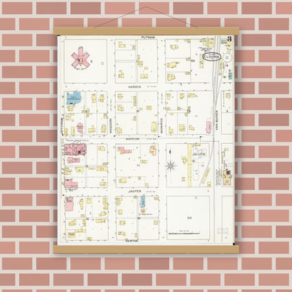 Old map wall art mockup — magnetic wood frame on brick wall — Sanborn Fire Insurance Map from Eldora, Hardin County, Iowa (1893), Sheet #0003