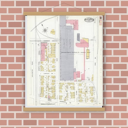 Old map wall art mockup — magnetic wood frame on brick wall — Sanborn Fire Insurance Map from Martins Ferry, Belmont County, Ohio (1908), Sheet #0003