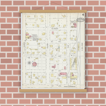 Old map wall art mockup — magnetic wood frame on brick wall — Sanborn Fire Insurance Map from Lewistown, Fulton County, Illinois (1893), Sheet #0004