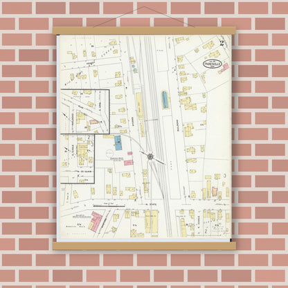 Old map wall art mockup — magnetic wood frame on brick wall — Sanborn Fire Insurance Map from Painesville, Lake County, Ohio (1911), Sheet #0002