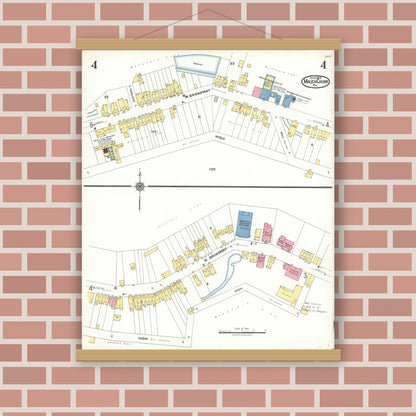 Old map wall art mockup — magnetic wood frame on brick wall — Sanborn Fire Insurance Map from Mauch Chunk, Carbon County, Pennsylvania (1923), Sheet #0004