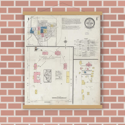 Old map wall art mockup — magnetic wood frame on brick wall — Sanborn Fire Insurance Map from Carthage, Hancock County, Illinois (1926) - Complete Map Set