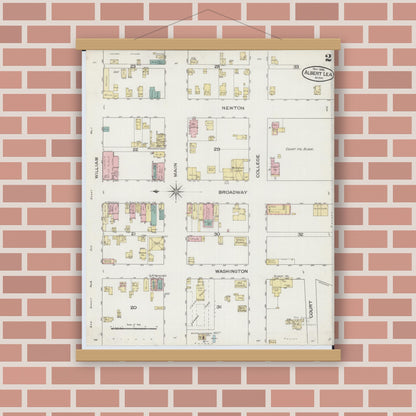 Old map wall art mockup — magnetic wood frame on brick wall — Sanborn Fire Insurance Map from Albert Lea, Freeborn County, Minnesota (1886), Sheet #0002
