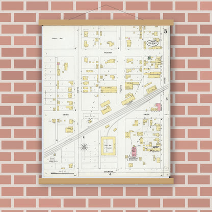 Old map wall art mockup — magnetic wood frame on brick wall — Sanborn Fire Insurance Map from Carmi, White County, Illinois (1899), Sheet #0005