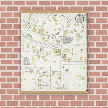 Old map wall art mockup — magnetic wood frame on brick wall — Sanborn Fire Insurance Map from Pleasantville, Westchester County, New York (1904) - Complete Map Set