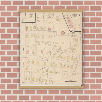 Old map wall art mockup — magnetic wood frame on brick wall — Sanborn Fire Insurance Map from Attica, Seneca County, Ohio (1922), Sheet #0004