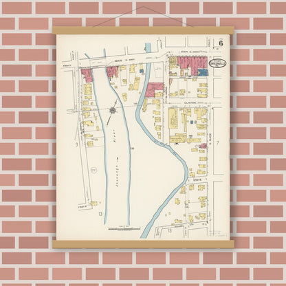 Old map wall art mockup — magnetic wood frame on brick wall — Sanborn Fire Insurance Map from Greenville, Mercer County, Pennsylvania (1922), Sheet #0006
