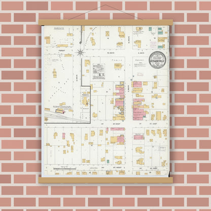 Old map wall art mockup — magnetic wood frame on brick wall — Sanborn Fire Insurance Map from Vermontville, Eaton County, Michigan (1906), Sheet #0001