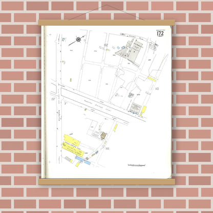 Old map wall art mockup — magnetic wood frame on brick wall — Sanborn Fire Insurance Map from Honolulu, Oahu County, Hawaii (1955), Sheet #0172