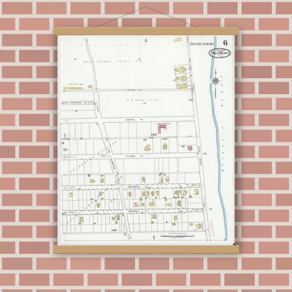 Old map wall art mockup — magnetic wood frame on brick wall — Sanborn Fire Insurance Map from Palm Beach, Palm Beach County, Florida (1919), Sheet #0006