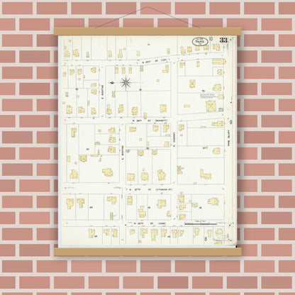 Old map wall art mockup — magnetic wood frame on brick wall — Sanborn Fire Insurance Map from Paris, Lamar County, Texas (1908), Sheet #0033
