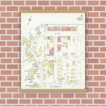 Old map wall art mockup — magnetic wood frame on brick wall — Sanborn Fire Insurance Map from Clayton, Jefferson County, New York (1912) - Complete Map Set