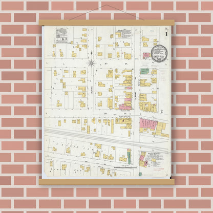 Old map wall art mockup — magnetic wood frame on brick wall — Sanborn Fire Insurance Map from Imlay City, Lapeer County, Michigan (1900) - Complete Map Set
