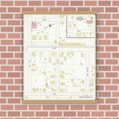 Old map wall art mockup — magnetic wood frame on brick wall — Sanborn Fire Insurance Map from Mount Olive, Wayne County, North Carolina (1912), Sheet #0002