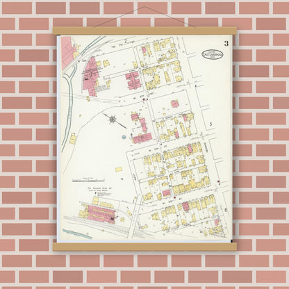 Old map wall art mockup — magnetic wood frame on brick wall — Sanborn Fire Insurance Map from East Liverpool, Columbiana County, Ohio (1913), Sheet #0003
