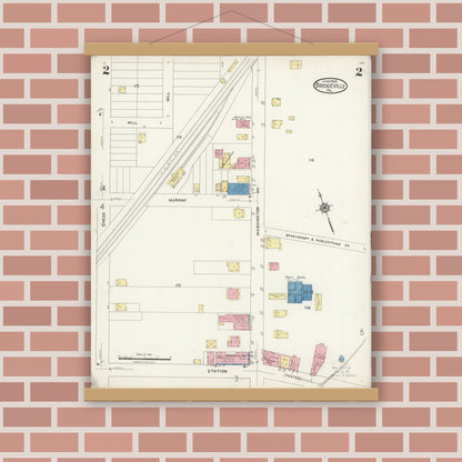 Old map wall art mockup — magnetic wood frame on brick wall — Sanborn Fire Insurance Map from Bridgeville, Allegheny County, Pennsylvania (1924), Sheet #0002