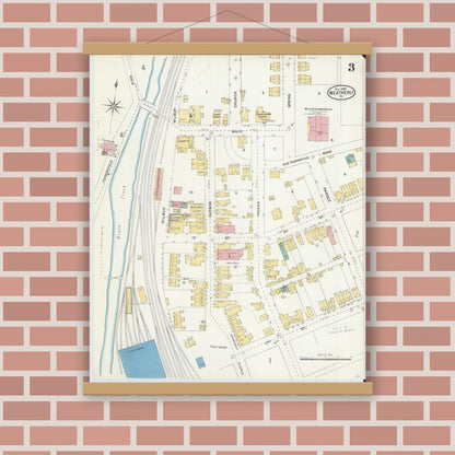 Old map wall art mockup — magnetic wood frame on brick wall — Sanborn Fire Insurance Map from Weatherly, Carbon County, Pennsylvania (1905), Sheet #0003