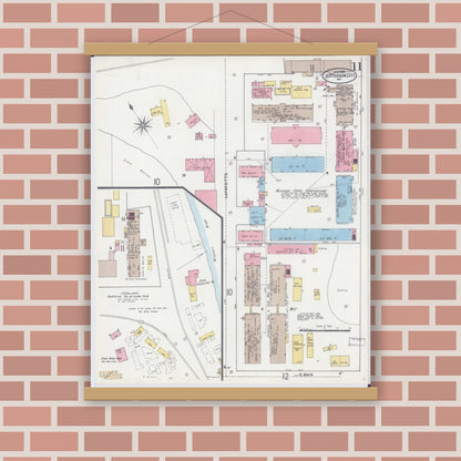Old map wall art mockup — magnetic wood frame on brick wall — Sanborn Fire Insurance Map from Jefferson City, Cole County, Missouri (1898), Sheet #0011