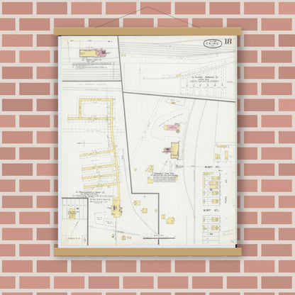 Old map wall art mockup — magnetic wood frame on brick wall — Sanborn Fire Insurance Map from Cairo, Alexander County, Illinois (1896), Sheet #0018