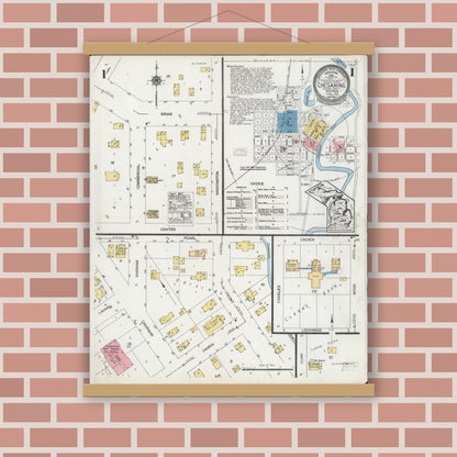 Old map wall art mockup — magnetic wood frame on brick wall — Sanborn Fire Insurance Map from Chesaning, Saginaw County, Michigan (1925) - Complete Map Set