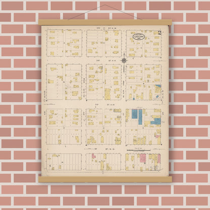 Old map wall art mockup — magnetic wood frame on brick wall — Sanborn Fire Insurance Map from Cass Lake, Cass County, Minnesota (1922), Sheet #0002