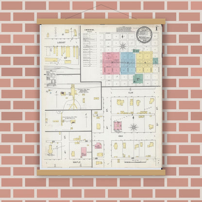 Old map wall art mockup — magnetic wood frame on brick wall — Sanborn Fire Insurance Map from Fairbury, Livingston County, Illinois (1892) - Complete Map Set