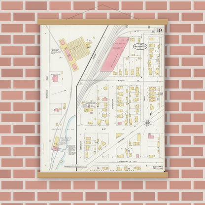 Old map wall art mockup — magnetic wood frame on brick wall — Sanborn Fire Insurance Map from Michigan City, La Porte County, Indiana (1899), Sheet #0019