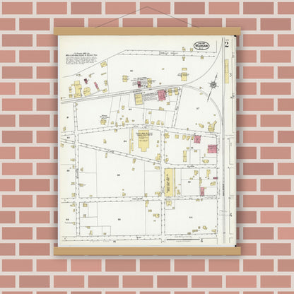 Old map wall art mockup — magnetic wood frame on brick wall — Sanborn Fire Insurance Map from Warsaw, Duplin County, North Carolina (1921), Sheet #0002