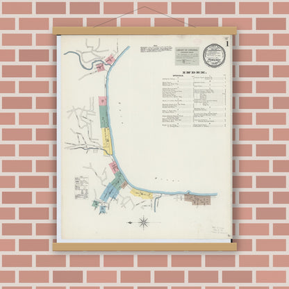 Old map wall art mockup — magnetic wood frame on brick wall — Sanborn Fire Insurance Map from Pomeroy, Meigs County, Ohio (1893) - Complete Map Set