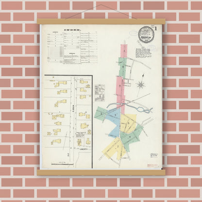 Old map wall art mockup — magnetic wood frame on brick wall — Sanborn Fire Insurance Map from Randolph, Norfolk County, Massachusetts (1897) - Complete Map Set