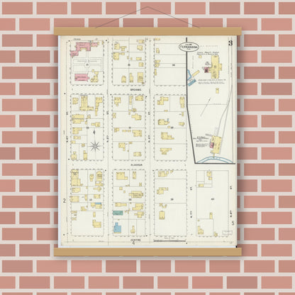 Old map wall art mockup — magnetic wood frame on brick wall — Sanborn Fire Insurance Map from Fernandina, Nassau County, Florida (1897), Sheet #0003
