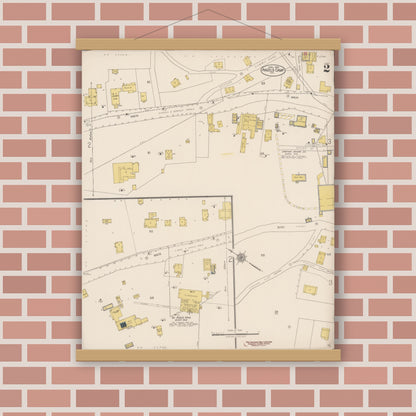 Old map wall art mockup — magnetic wood frame on brick wall — Sanborn Fire Insurance Map from Angels Camp, Calaveras County, California (1922), Sheet #0002