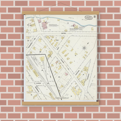 Old map wall art mockup — magnetic wood frame on brick wall — Sanborn Fire Insurance Map from Vassar, Tuscola County, Michigan (1889), Sheet #0003
