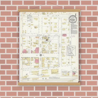 Old map wall art mockup — magnetic wood frame on brick wall — Sanborn Fire Insurance Map from Winthrop, Sibley County, Minnesota (1913) - Complete Map Set