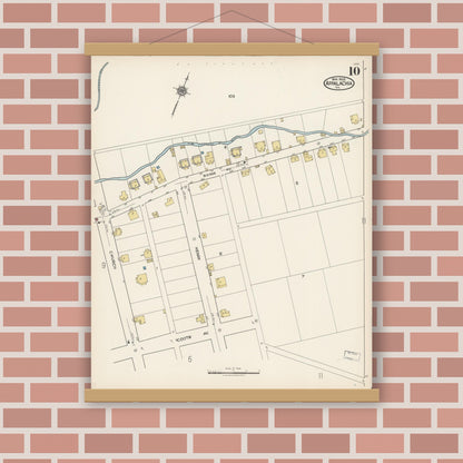 Old map wall art mockup — magnetic wood frame on brick wall — Sanborn Fire Insurance Map from Appalachia, Wise County, Virginia (1922), Sheet #0010