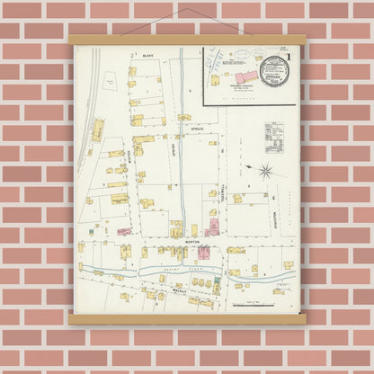 Old map wall art mockup — magnetic wood frame on brick wall — Sanborn Fire Insurance Map from Graham, Tazewell County, Virginia (1898) - Complete Map Set