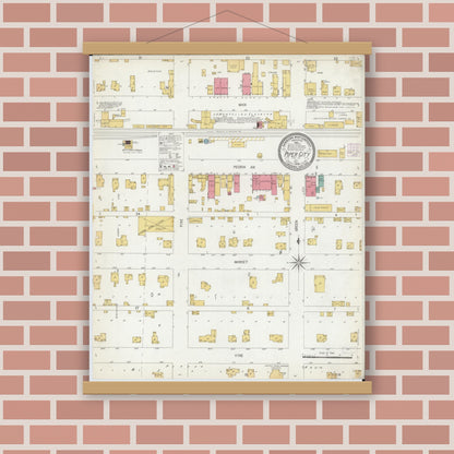 Old map wall art mockup — magnetic wood frame on brick wall — Sanborn Fire Insurance Map from Piper City, Ford County, Illinois (1906), Sheet #0001