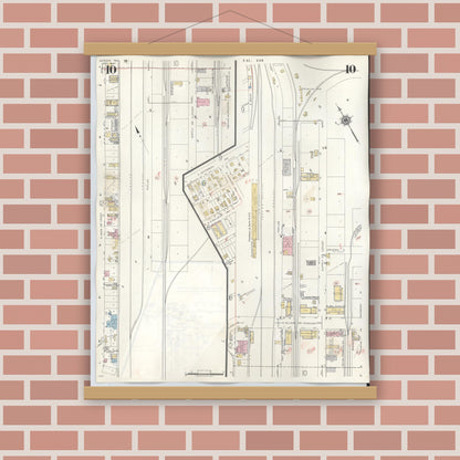 Old map wall art mockup — magnetic wood frame on brick wall — Sanborn Fire Insurance Map from Borger, Hutchinson County, Texas (1950), Sheet #0010