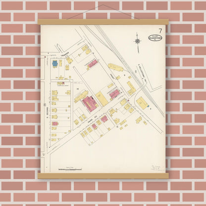 Old map wall art mockup — magnetic wood frame on brick wall — Sanborn Fire Insurance Map from Quakertown, Bucks County, Pennsylvania (1922), Sheet #0007