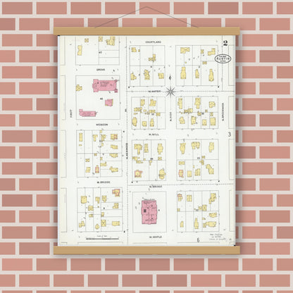 Old map wall art mockup — magnetic wood frame on brick wall — Sanborn Fire Insurance Map from Austin, Mower County, Minnesota (1905), Sheet #0002
