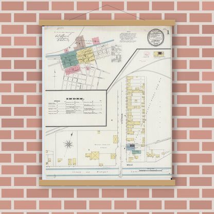 Old map wall art mockup — magnetic wood frame on brick wall — Sanborn Fire Insurance Map from Lemont, Cook County, Illinois (1894) - Complete Map Set
