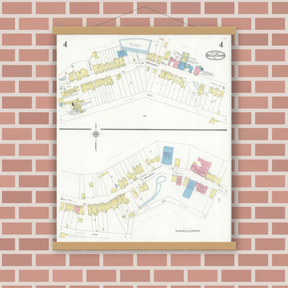 Old map wall art mockup — magnetic wood frame on brick wall — Sanborn Fire Insurance Map from Mauch Chunk, Carbon County, Pennsylvania (1930), Sheet #0004