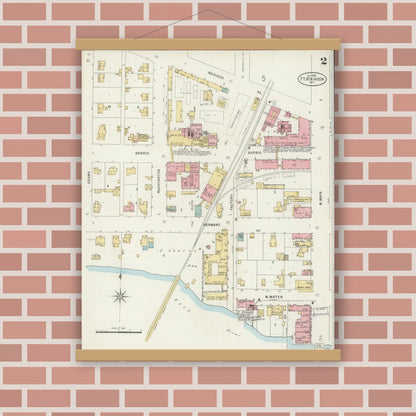 Old map wall art mockup — magnetic wood frame on brick wall — Sanborn Fire Insurance Map from Fort Atkinson, Jefferson County, Wisconsin (1898), Sheet #0002