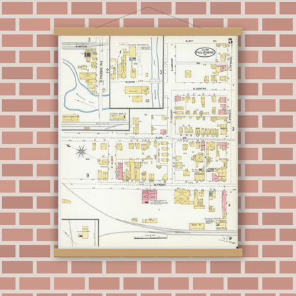 Old map wall art mockup — magnetic wood frame on brick wall — Sanborn Fire Insurance Map from Philipsburg, Centre County, Pennsylvania (1904), Sheet #0005