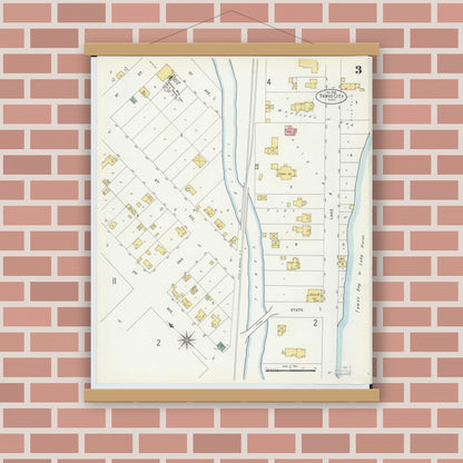 Old map wall art mockup — magnetic wood frame on brick wall — Sanborn Fire Insurance Map from East Tawas, Iosco County, Michigan (1898), Sheet #0003
