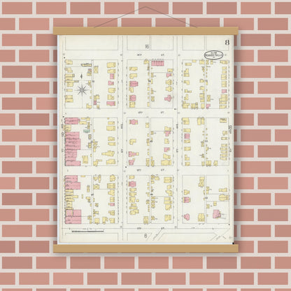 Old map wall art mockup — magnetic wood frame on brick wall — Sanborn Fire Insurance Map from Beaver Falls, Beaver County, Pennsylvania (1896), Sheet #0008