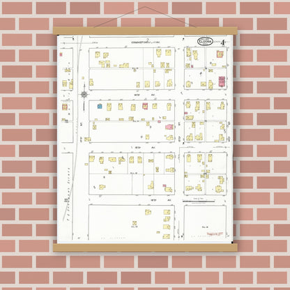 Old map wall art mockup — magnetic wood frame on brick wall — Sanborn Fire Insurance Map from Eldora, Hardin County, Iowa (1920), Sheet #0004